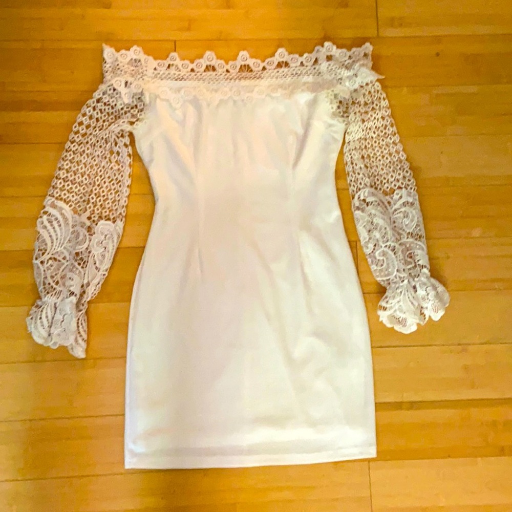 Soiéblu white lace detail off the shoulder dress